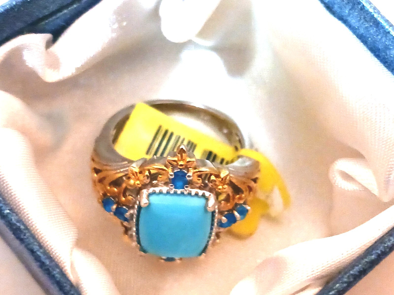 Arizona Sleeping Beauty Plat Ovr Sterling Silver W/14Ct Gold Accent SZ 7/ 3.25ct