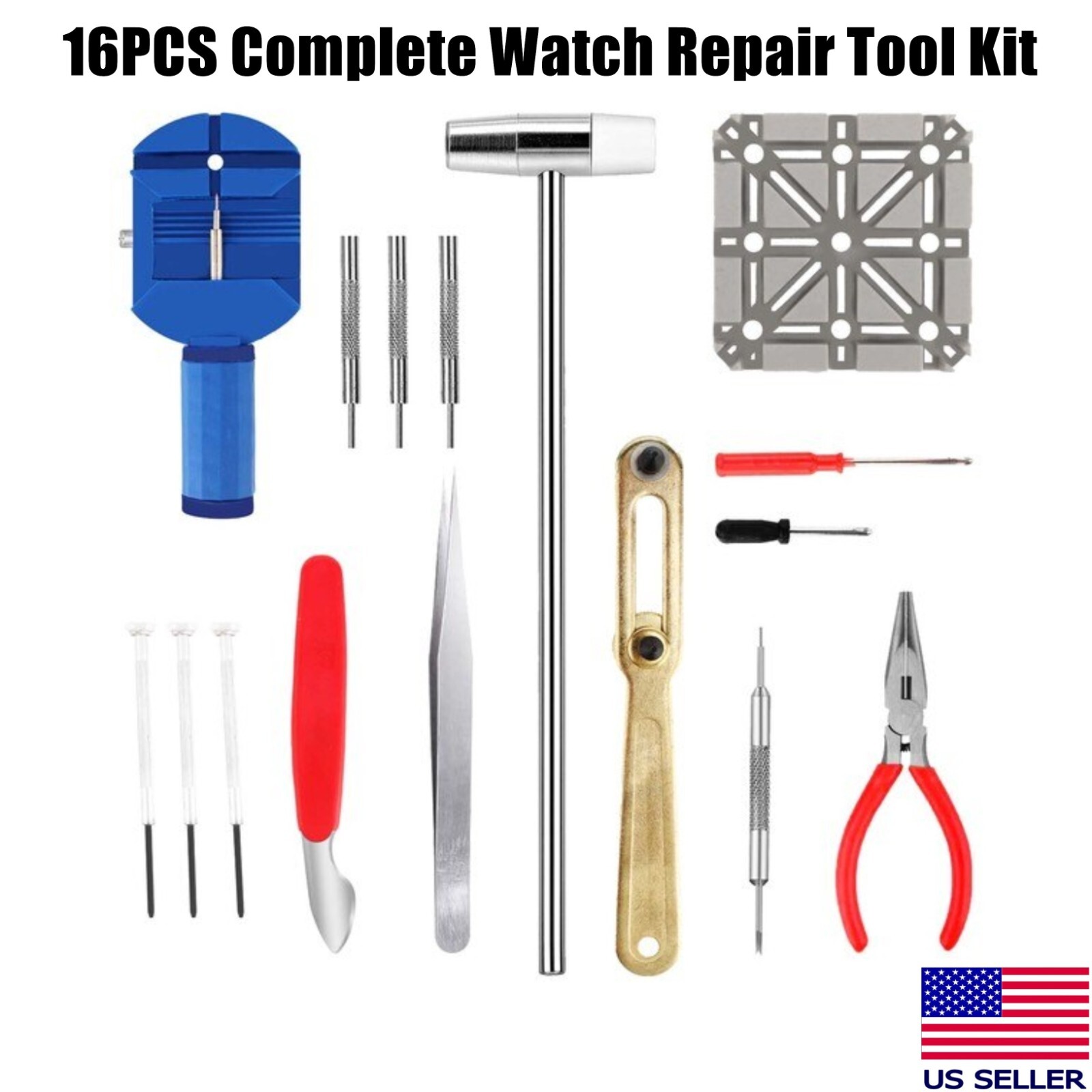 16pcs WATCH Repair Back Opener Kit Tools Band Pin Strap Link Remover Remover New
