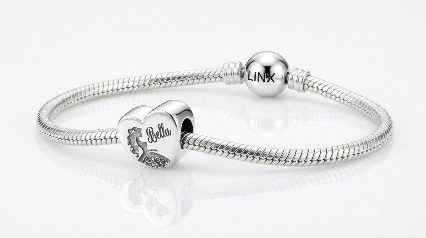Personalized Name And Girl Heart Bracelet Charm