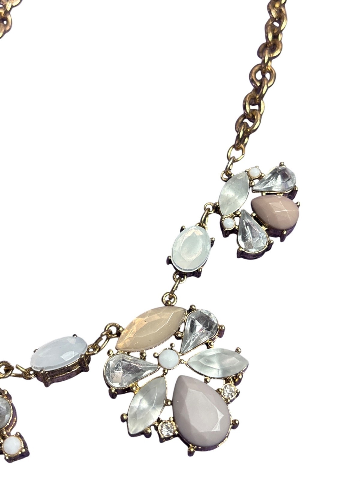 Goldtone Clear White Mauve Rhinestone Bib Necklace Statement 17 – 20 inches Long