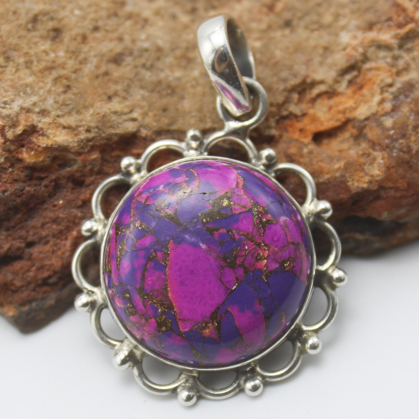 Natural Copper Tourquoise Pendant 925 Sterling Silver Vintage Jewelry 6.80 g