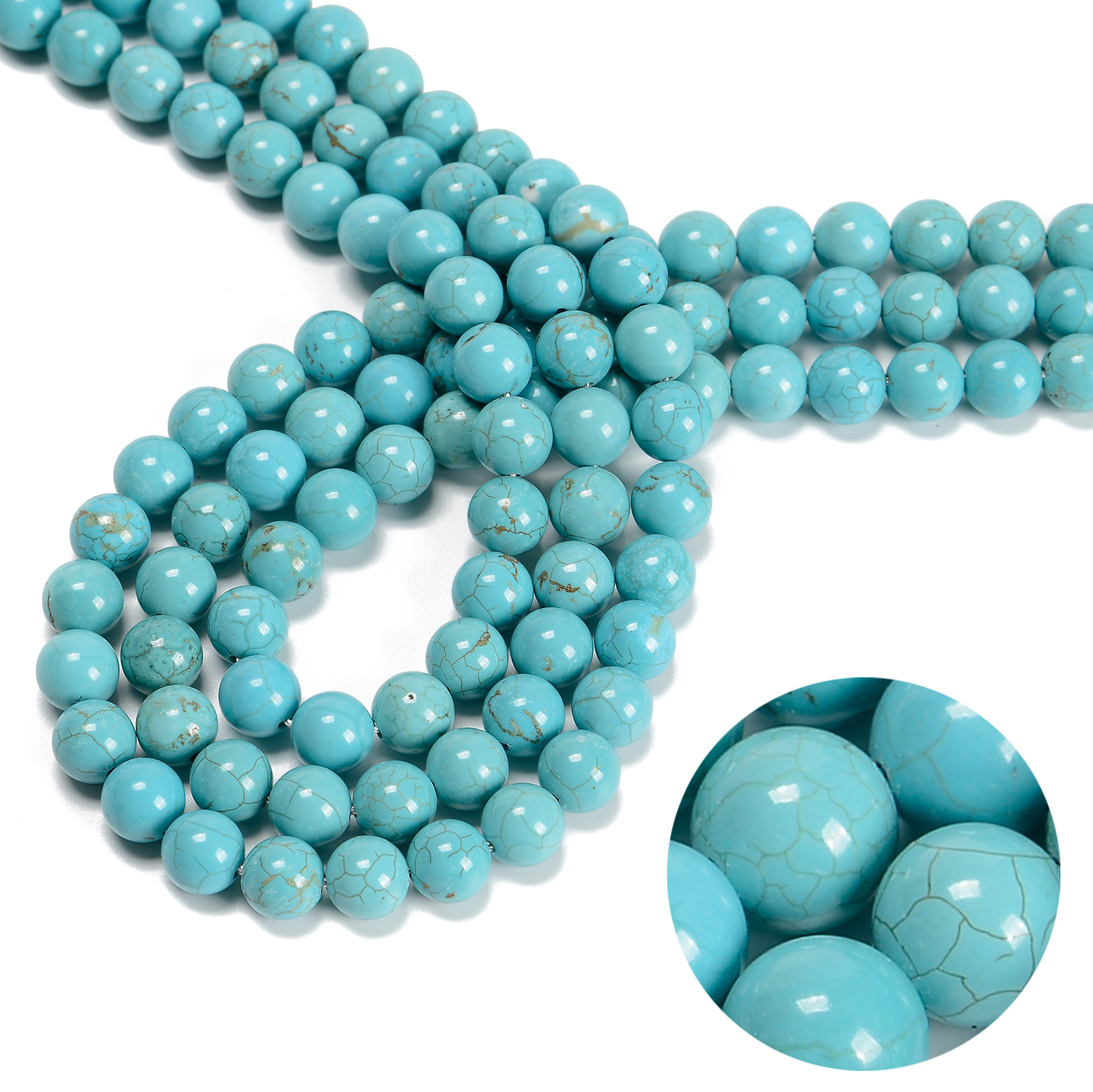 Blue Turquoise Smooth Round Beads 6mm 8mm 10mm 12mm 15.5″ Strand