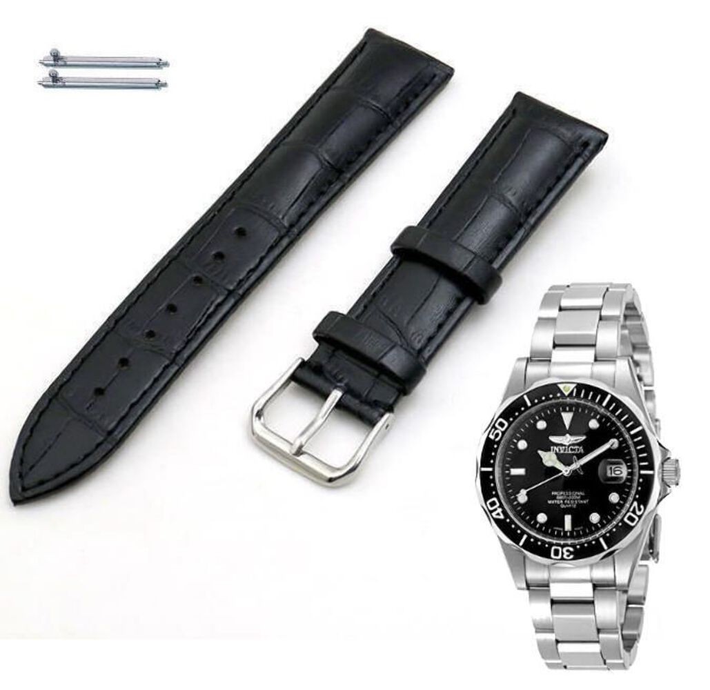 Black Croco Leather Watch Band Strap Fits Invicta Pro Diver 37mm 8932 8932OB #41
