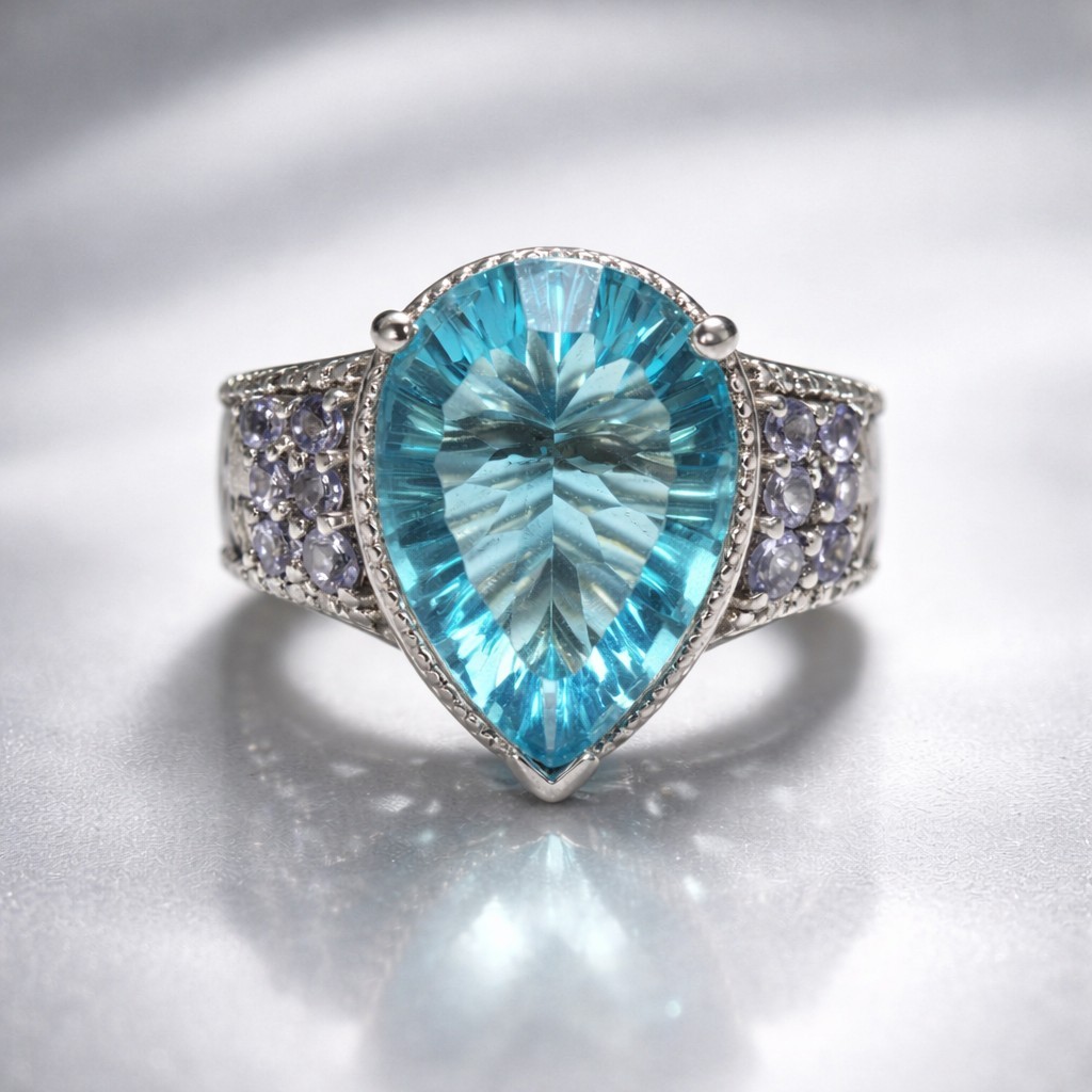 Vintage 925 Sterling Silver Statement Ring w/ Large Blue Topaz Sz 9 Cocktail