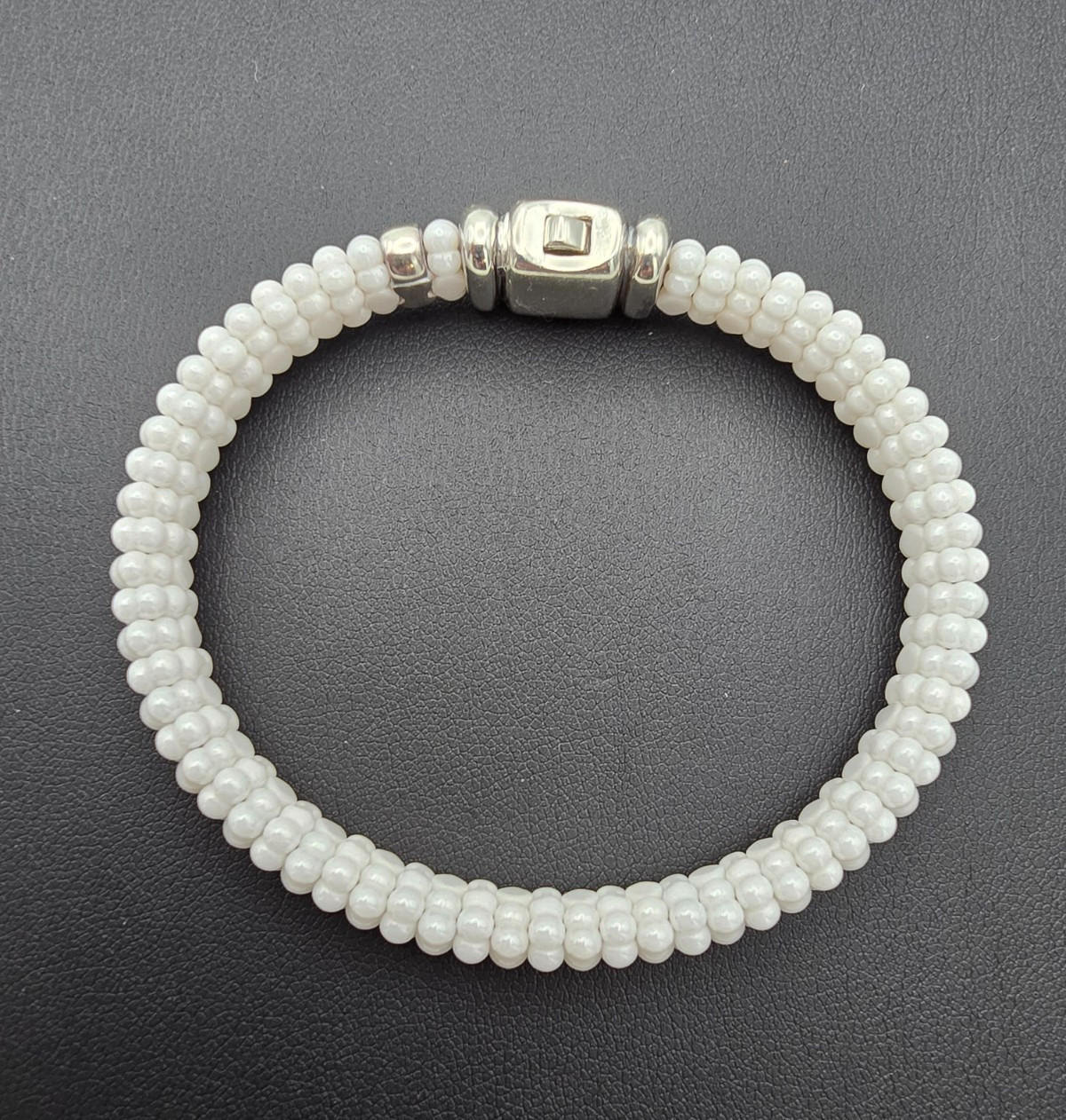 LAGOS Caviar White Ceramic Sterling Silver 18K Bracelet Average Size