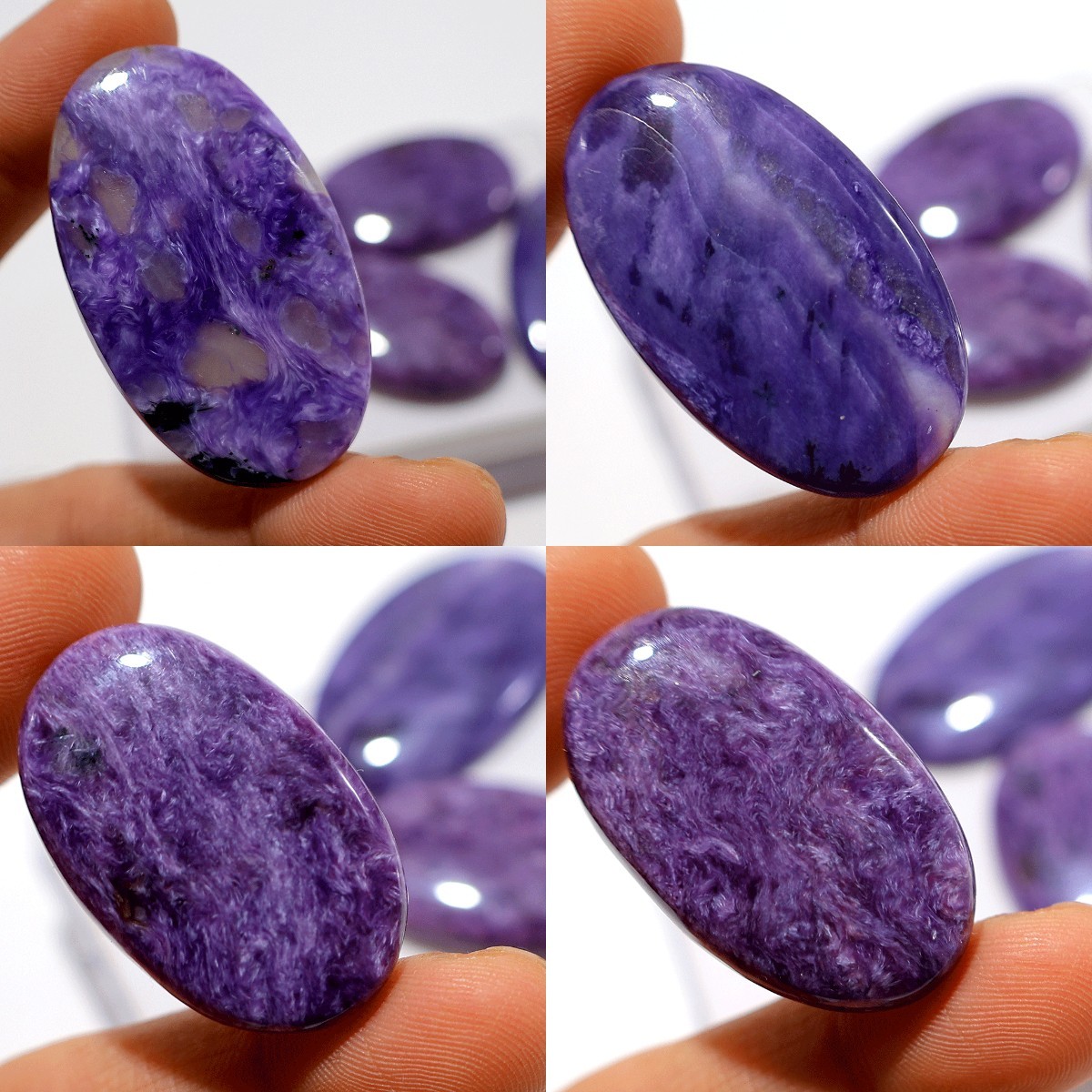 Swirling Violet~ 4 PC Natural Charoite 37mm-48mm Hi-Grade Cabochon Gemstones Lot