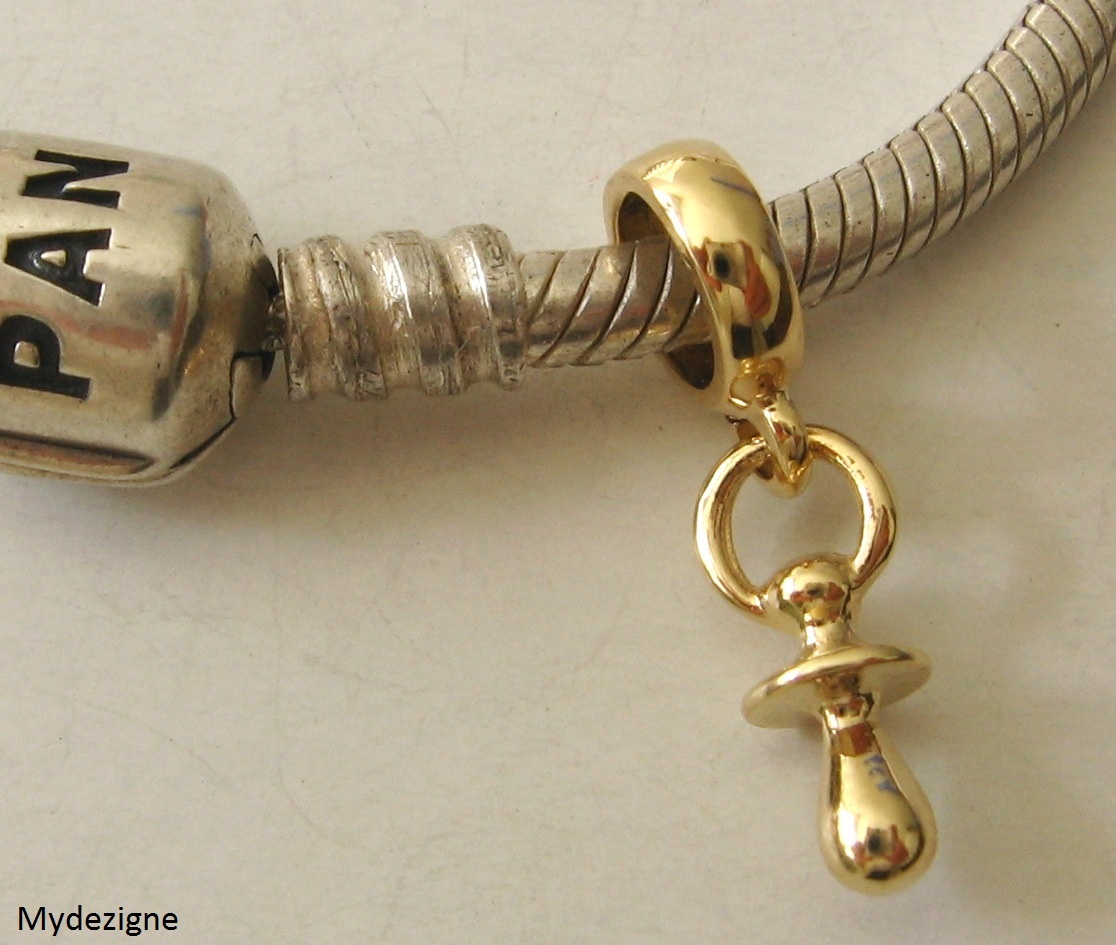 GENUINE SOLID 9K 9ct YELLOW GOLD CHARM BEAD with 3D BABY DUMMY DROP GIFT