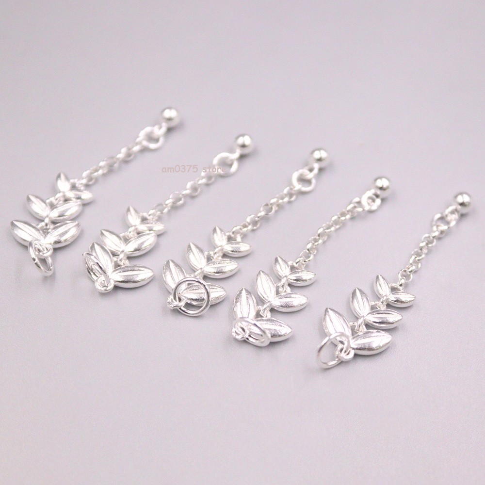 1pcs Real 925 Sterling Silver Pendant Polish Ball Leaf Link Accessory 1.2inchL