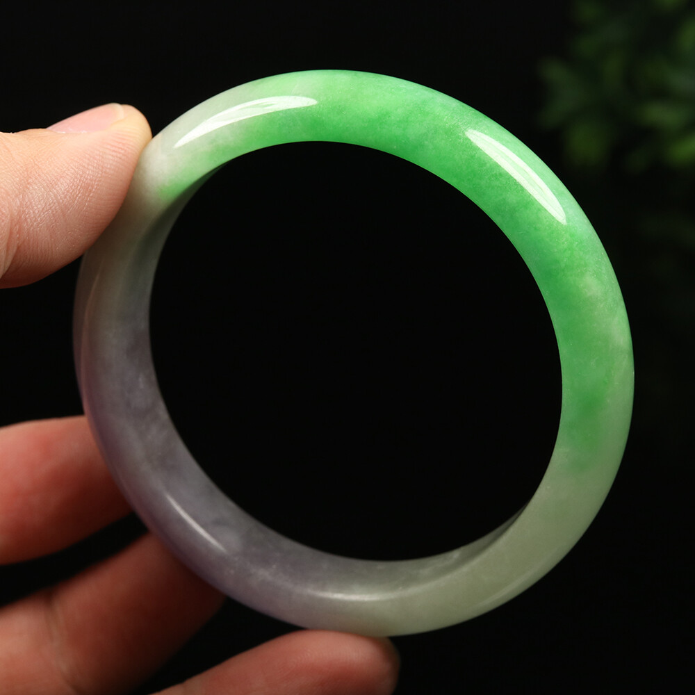 58mm White Lavender Green Jadeite Jade Bangle Bracelet Burma Jade Bangle A-12627