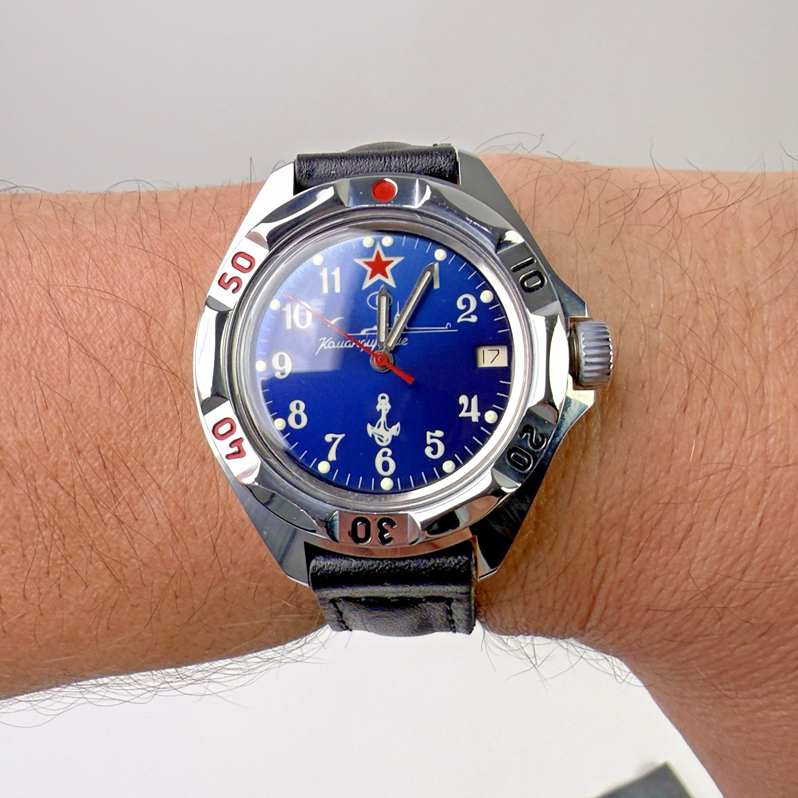 Vostok Komandirskie Russian SUBMARINE Automatic Watch Blue Dial Date Black Strap