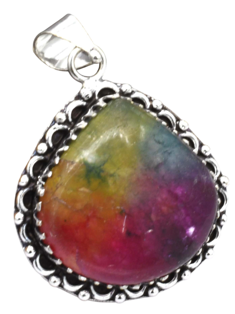 Rainbow Solar Quartz Natural Gemstone Silver Plated Pendant 2″J 2234