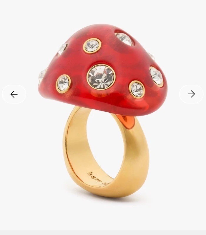 NWT Kate Spade New York Forest Pop Mushroom 12k Gold Plated CZ Crystal Ring Sz 7