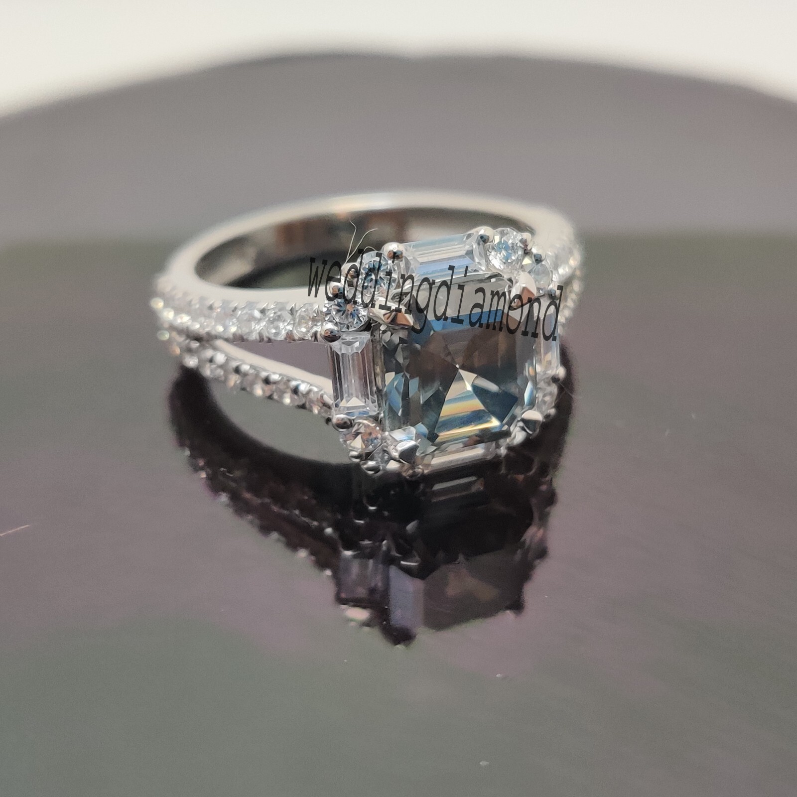 2.50 Ct 7.5 mm Gray Asscher Moissanite Proposal Wedding Ring 925 Sterling Silver