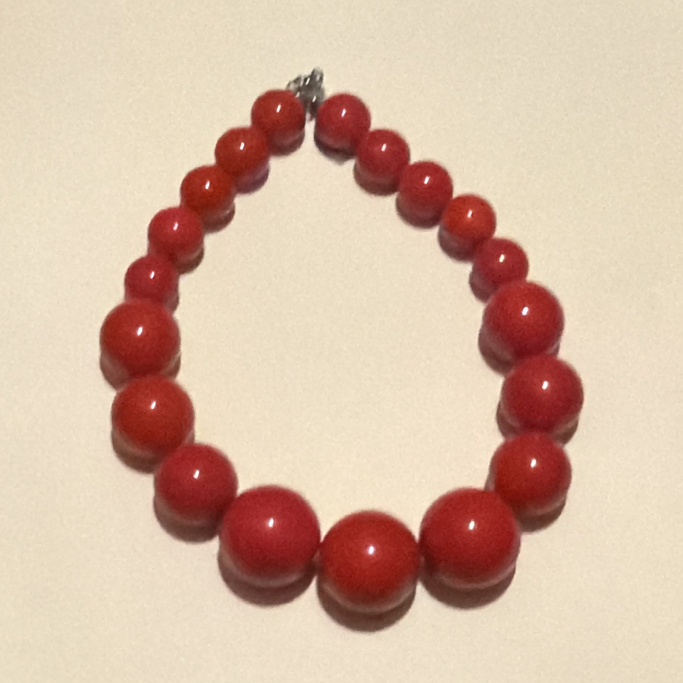 Red Round Stone Beaded Ball Chain Necklace, Lobster Clasp Closure