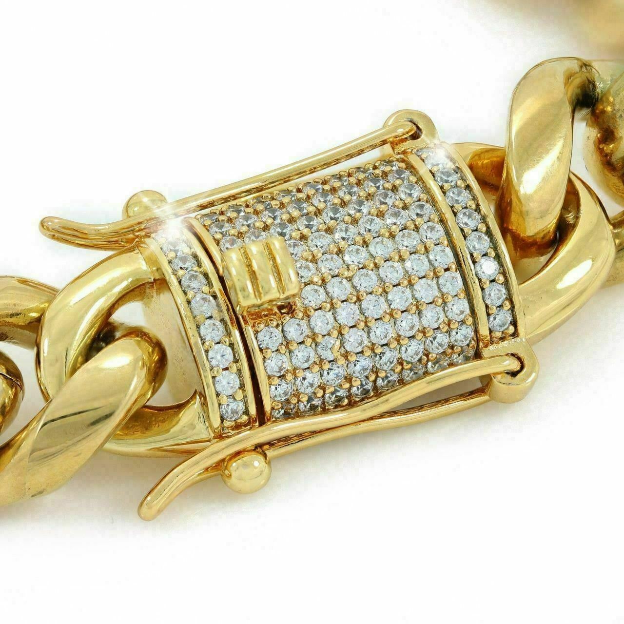 Miami Cuban Link Chain 18k Gold Plated Stainless Steel 14mm CZ Clasp Big Hip Hop