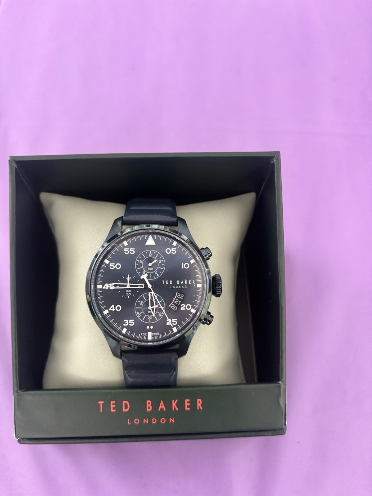 Ted Baker London Men’s Blue Chronograph Quartz 42mm Rubber Strap Watch w/ Box