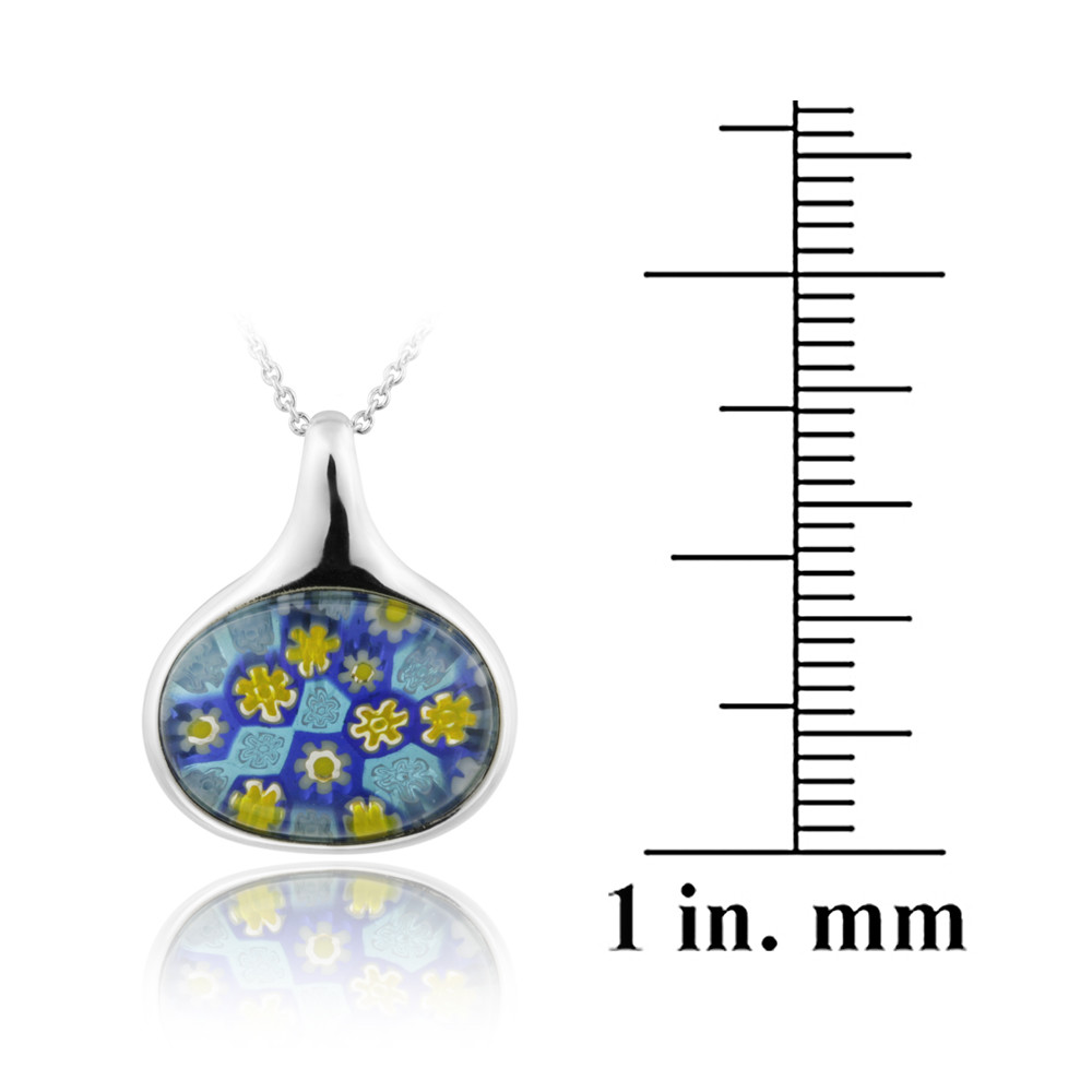 925 Silver Blue Millefoiri Glass Oval Necklace, 18″