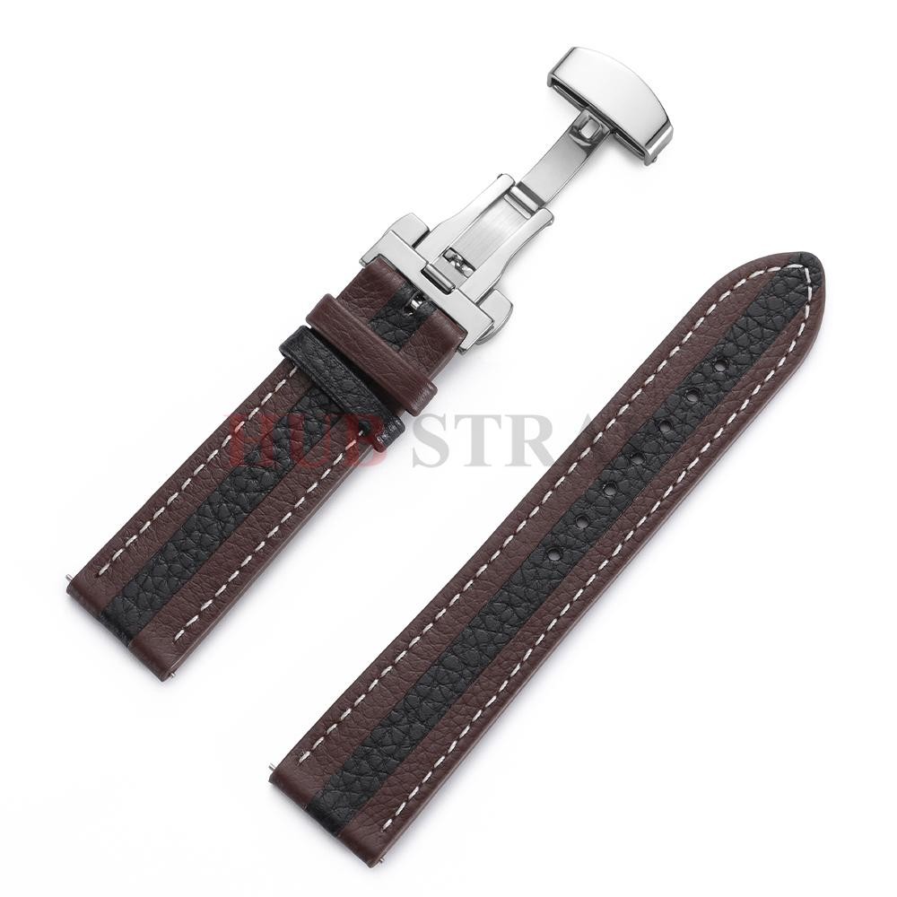 Genuine Calfskin Leather Watch Strap 20mm 22mm For Omega Seiko Butterfly Buckle