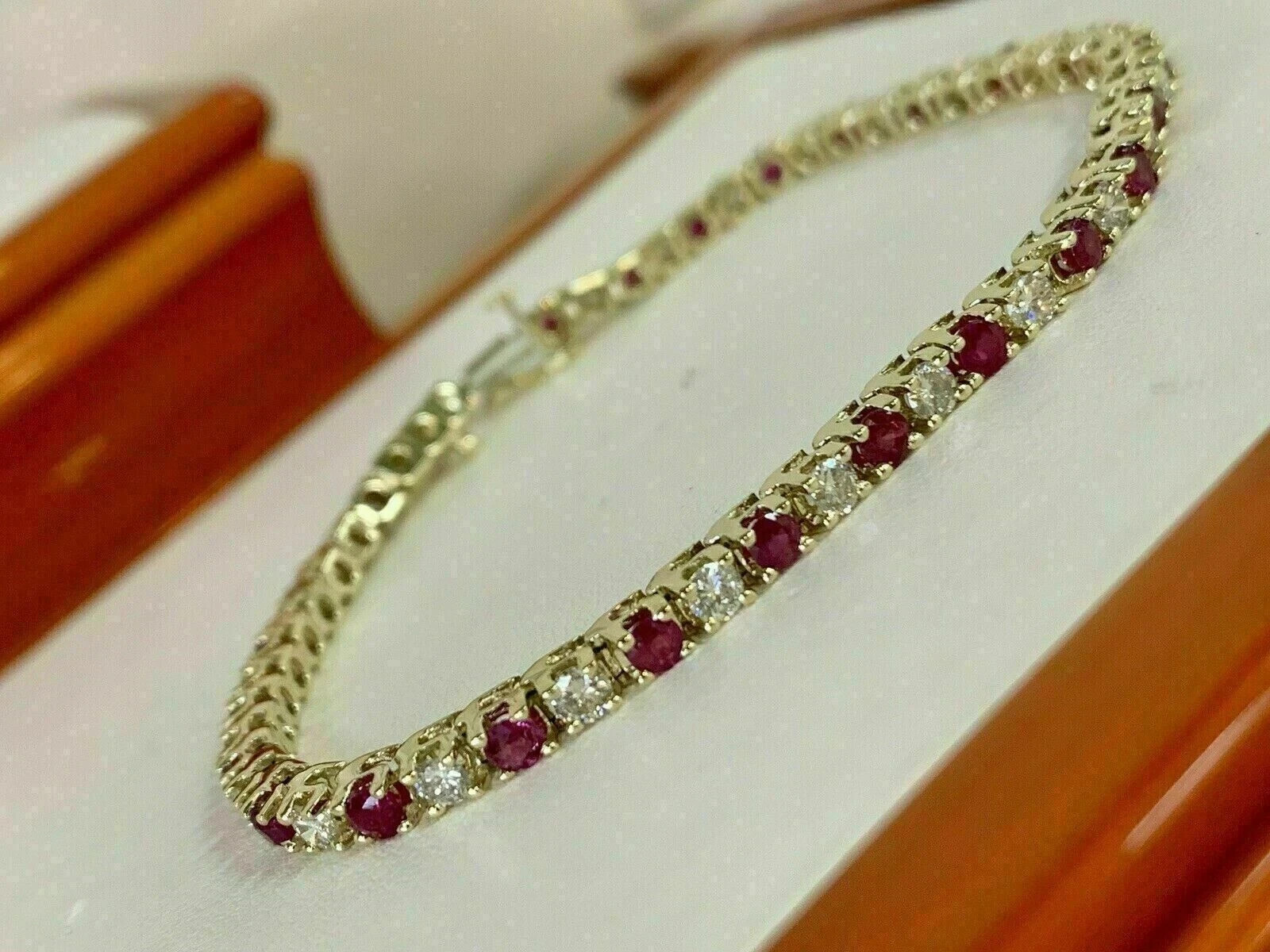 9Ct Moissanite Ruby & Diamond Women 7.5″ Tennis Bracelet Vermeil gold Finish