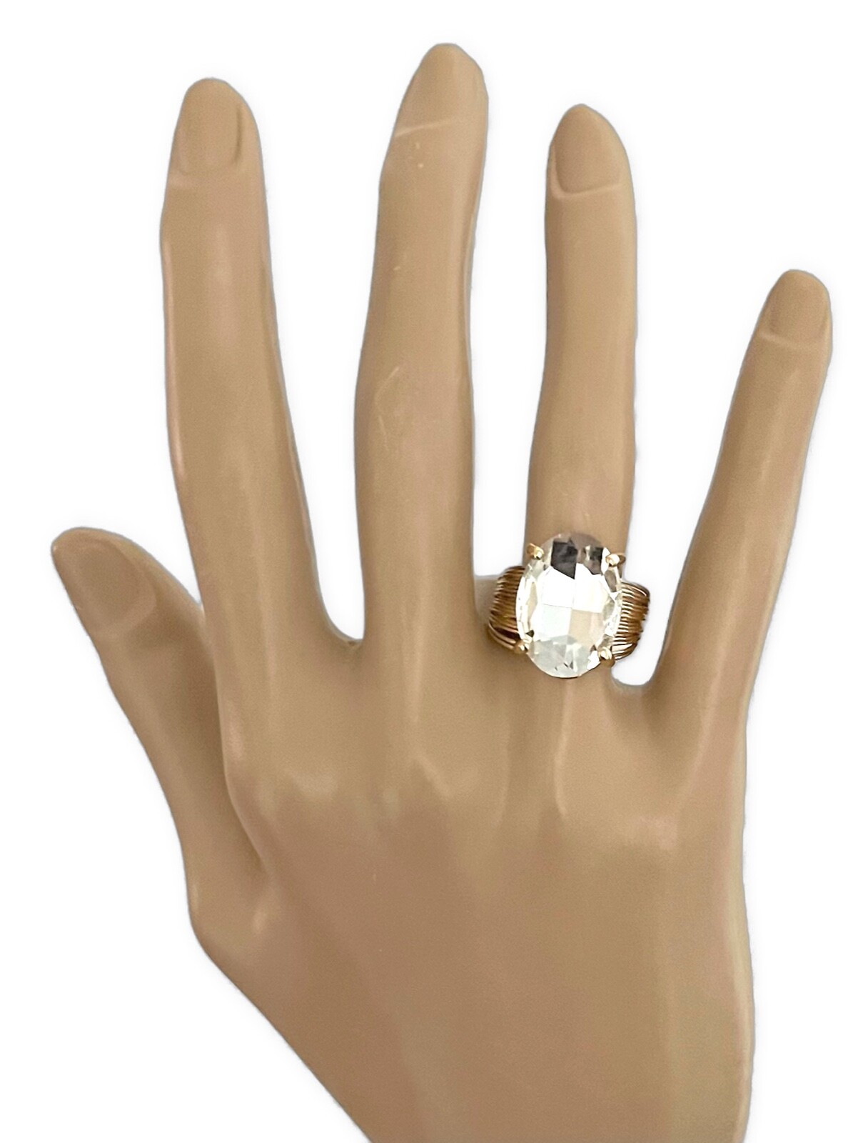 White Colorless Clear Oval Glass Crystal Bling Elegant Adjustable Ring