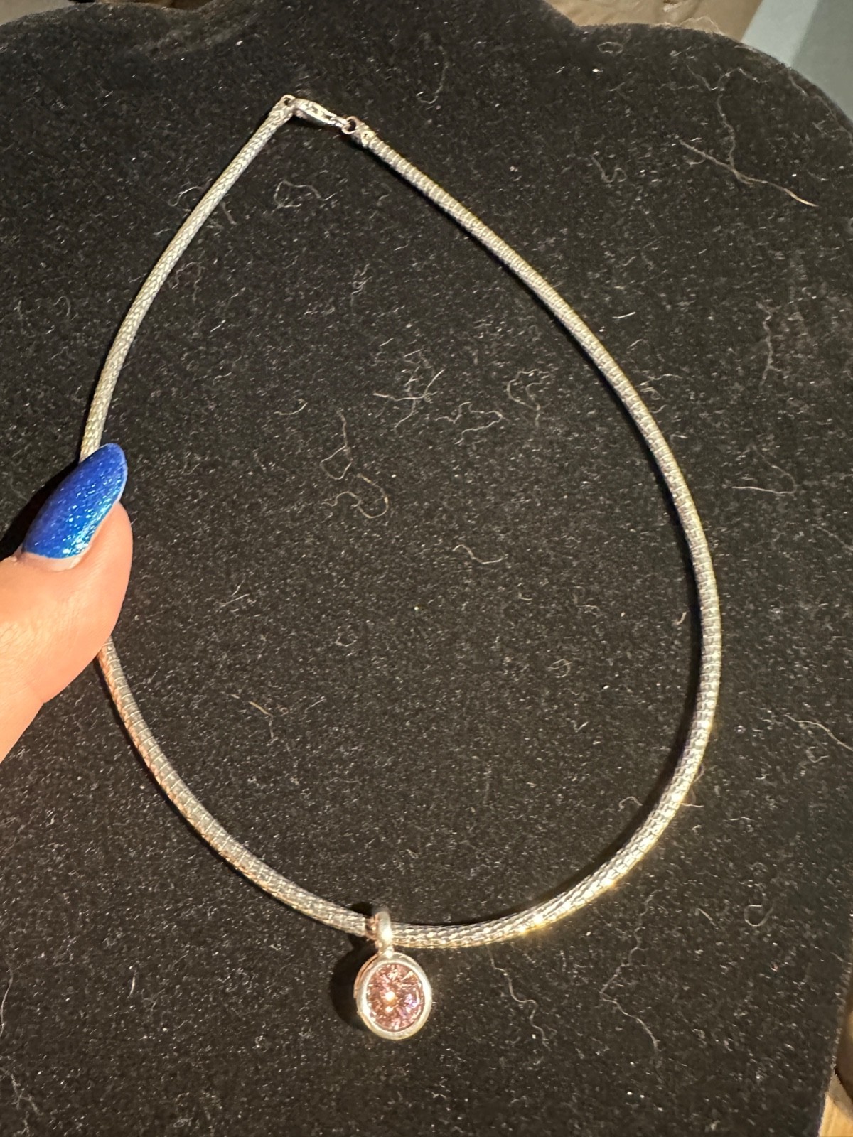 Milor 925 Silver Necklace with Pink Gem