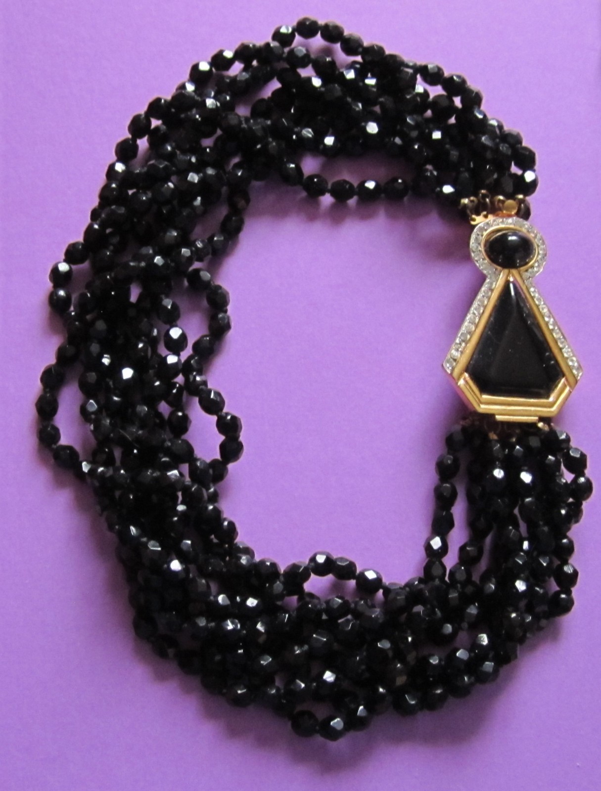KENNETH J LANE NECKLACE JET BLACK MULTI STRAND RHINESTONES