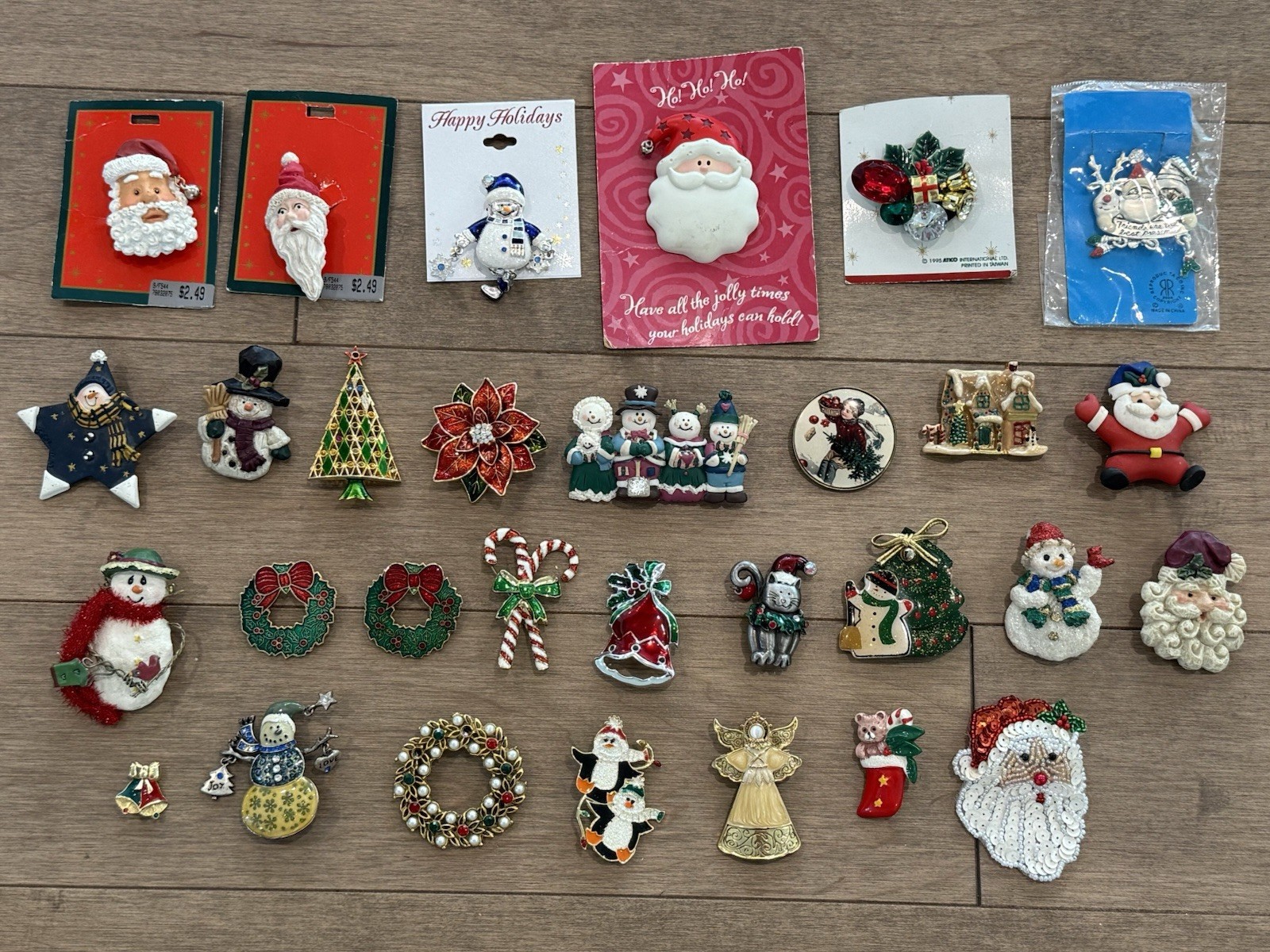 Vintage Holiday Jewelry Ceramic Enamel Christmas Tree Brooch Lapel PINS Lot