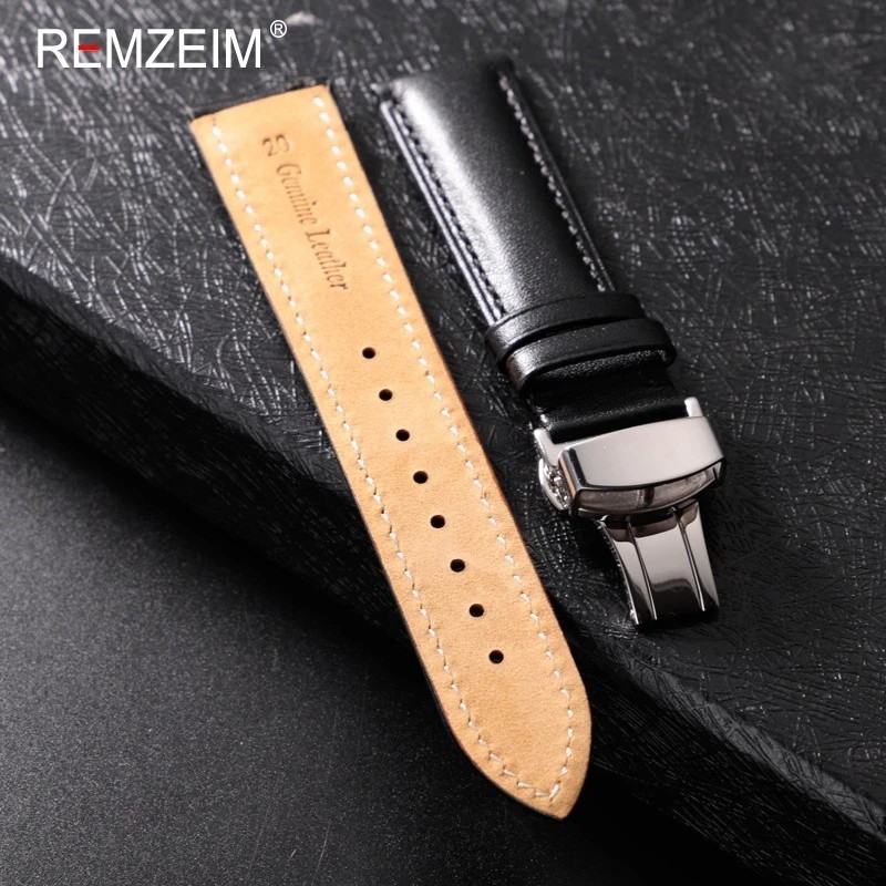 Genuine Leather Watch Band 18mm 20mm Calfskin Replacement Strap Butterfly Clasp
