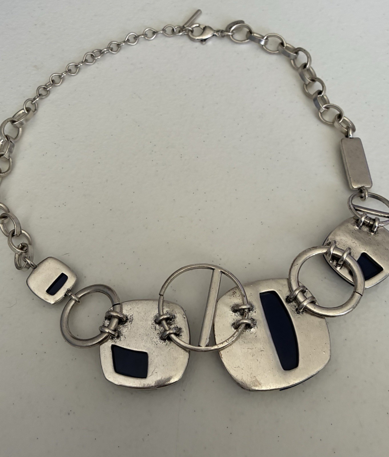 CHICO’S Lovely Lapis Blue 🧿 Matt Silver-Tone 10″L Necklace
