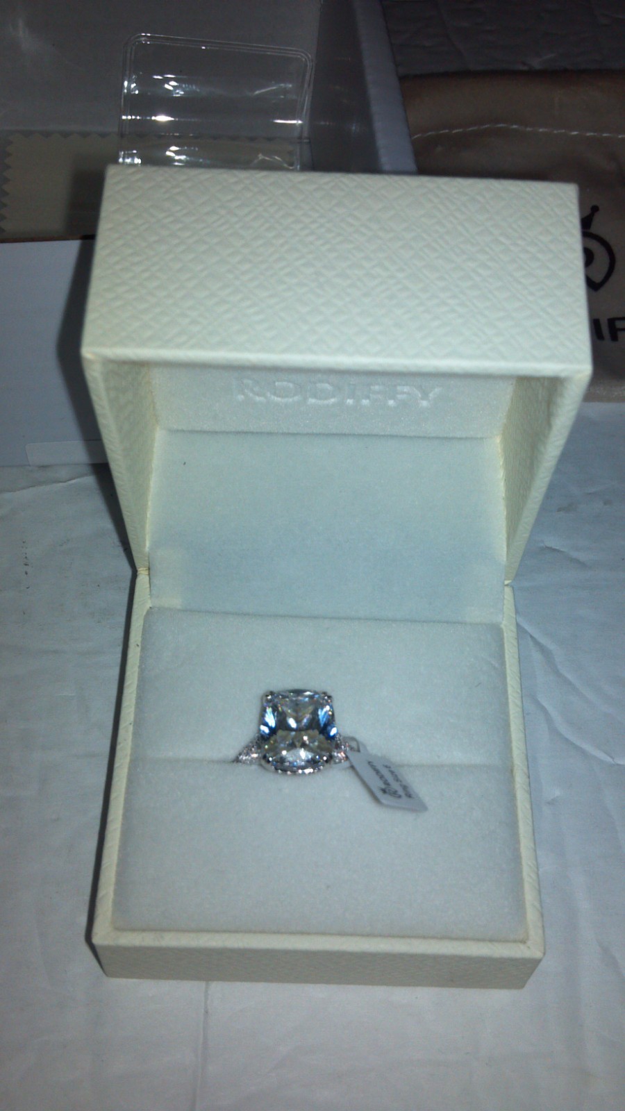 RODIFFY 4.5CT Cushion Cut Egmt Ring 925 W/ split Shank Sterling Silver CZ Sz 6