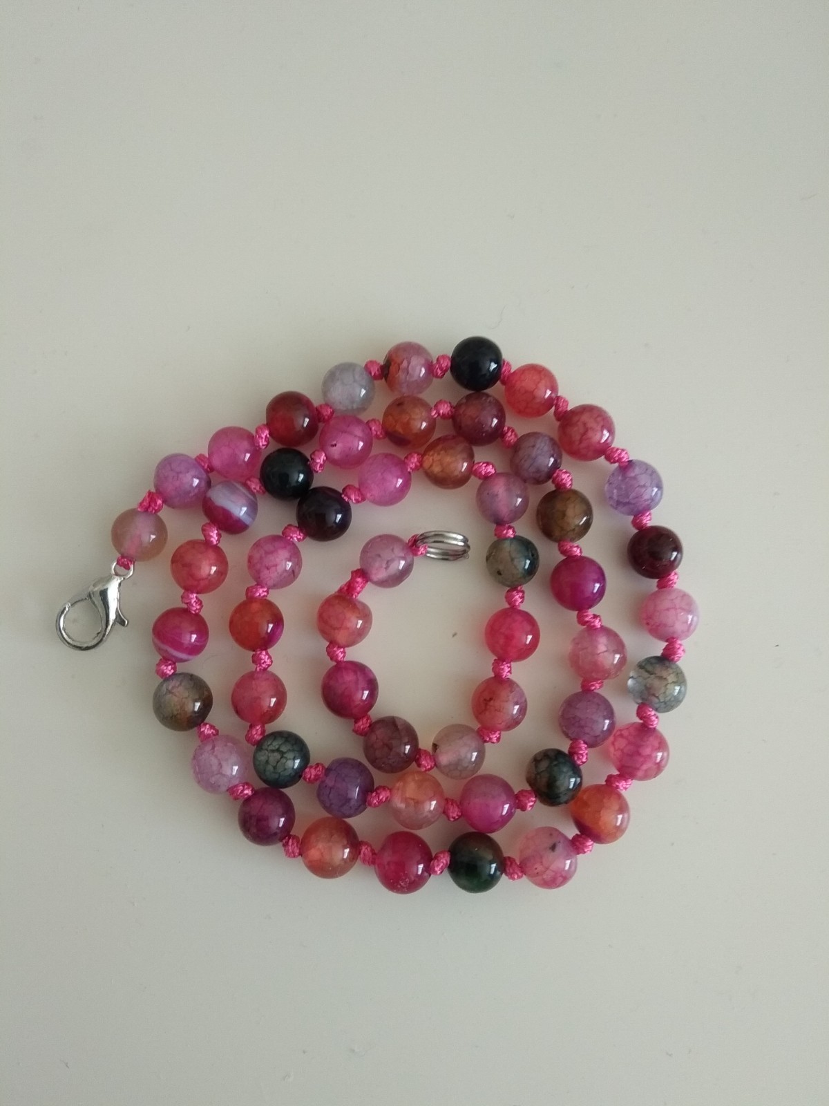 Natural 6mm multi-coloured rose pink agate bead necklace 17″-UK Seller 531-7