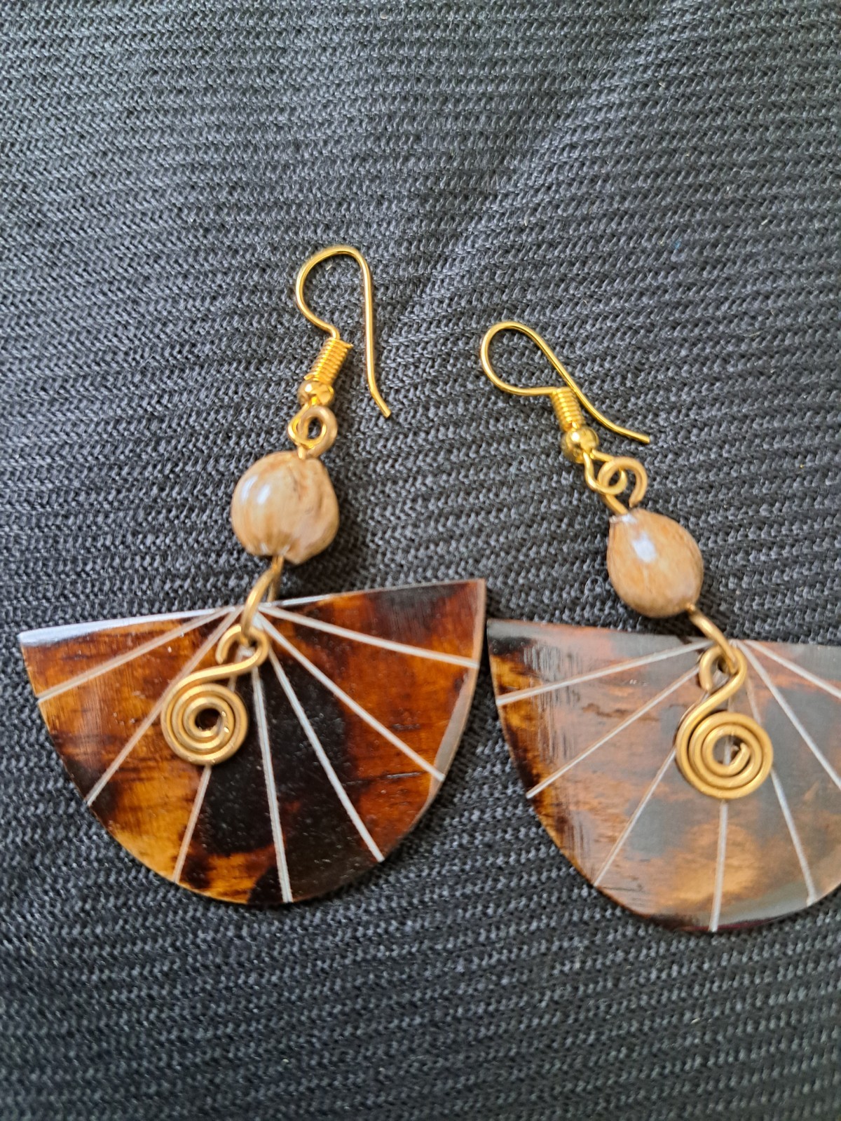 3″ Handcrafted African Bone Dangling Earrings With Bronze Spiral From Kenya