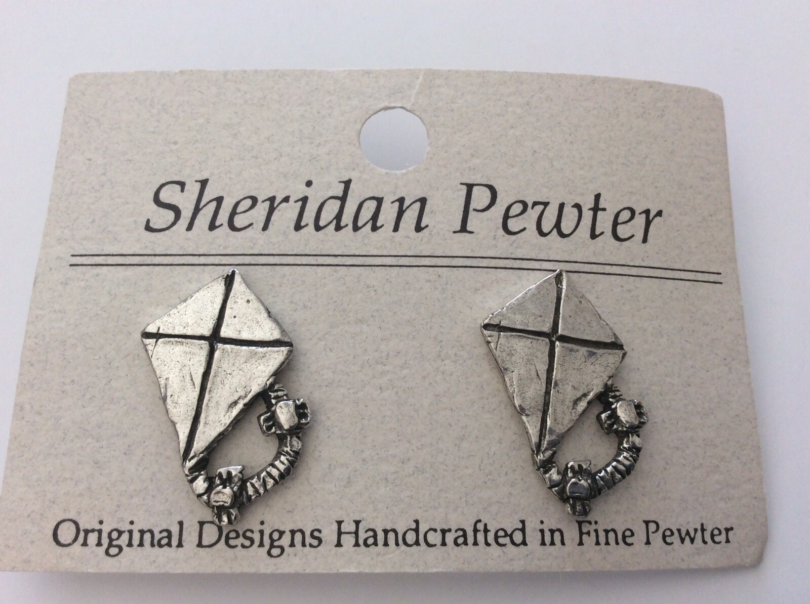Pair Of Sheridan Pewter Fly A Kite Post Pierced Earrings Made In The USA