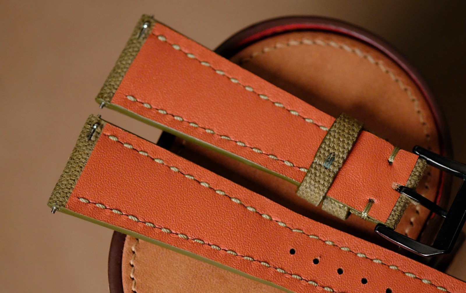 Handmade green Canvas Leather Watch Strap size 22/18 – Custom Size & Length