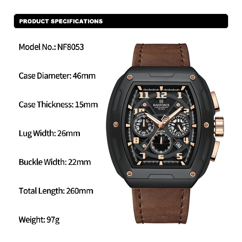 NAVIFORCE Business Quartz Wristwatch for Man Water Resistant Chronograph Popular