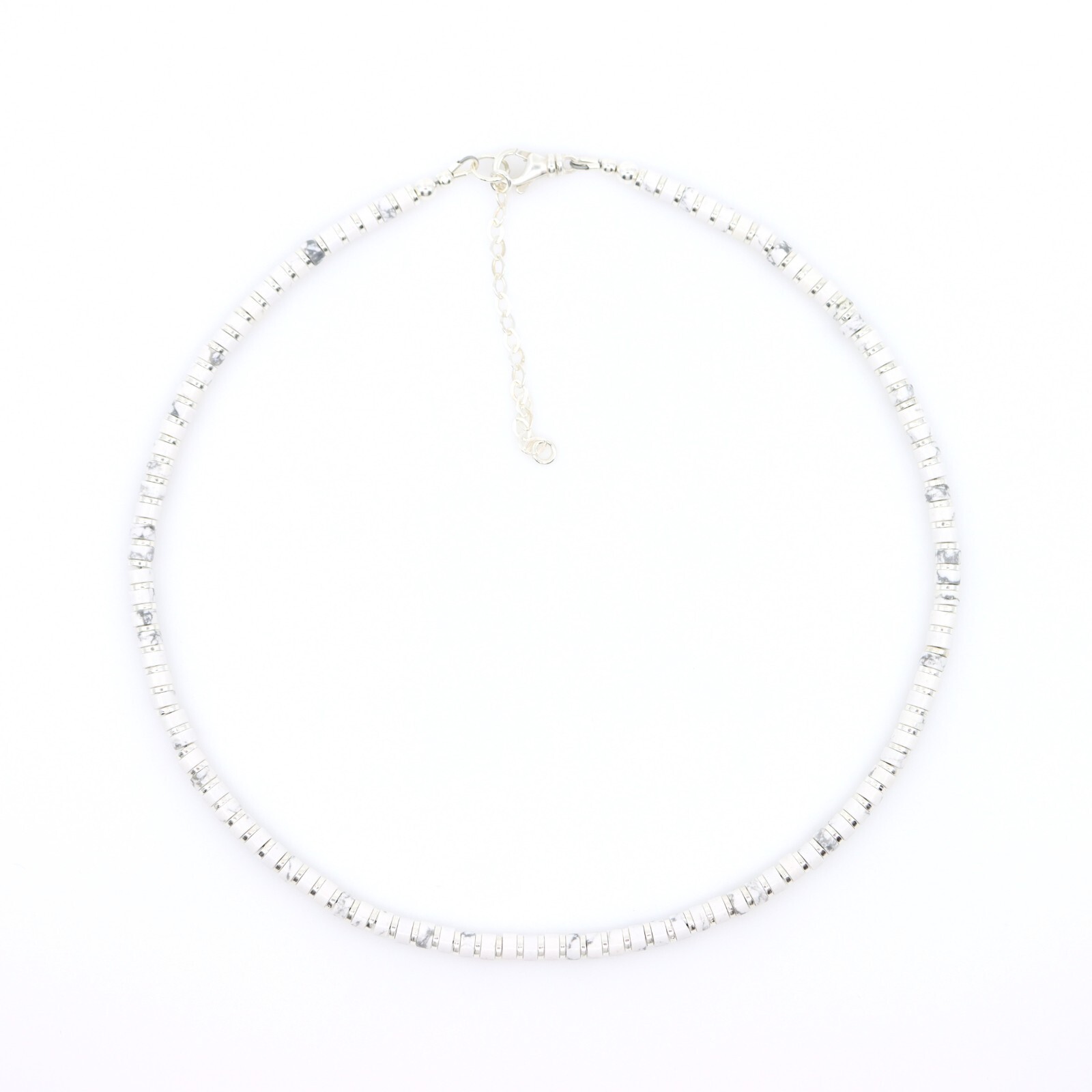 4mm White Buffalo Heishi Necklace, Women’s Men’s Unisex Beaded Gemstone Necklace