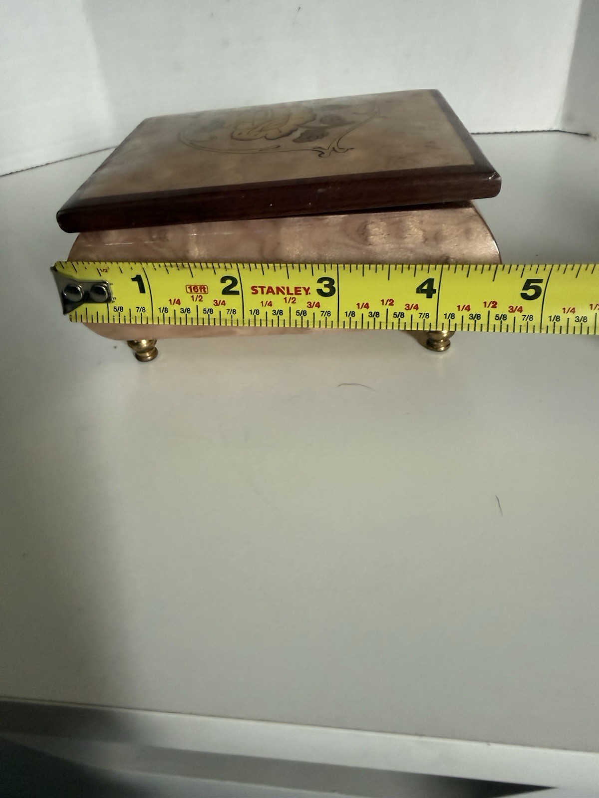 Vintage Italian Floral Inlaid wood Jewelry Trinket Dresser Box 4.5″ x 3.5″ x 2″