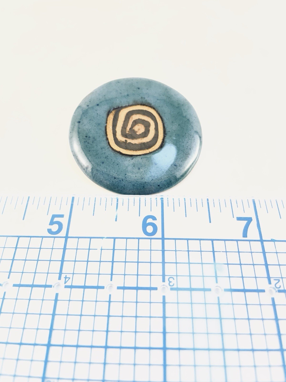 Vintage Danish Pottery FYRBO Brooch Handmade Denmark for Stern’s Blue Signed MCM