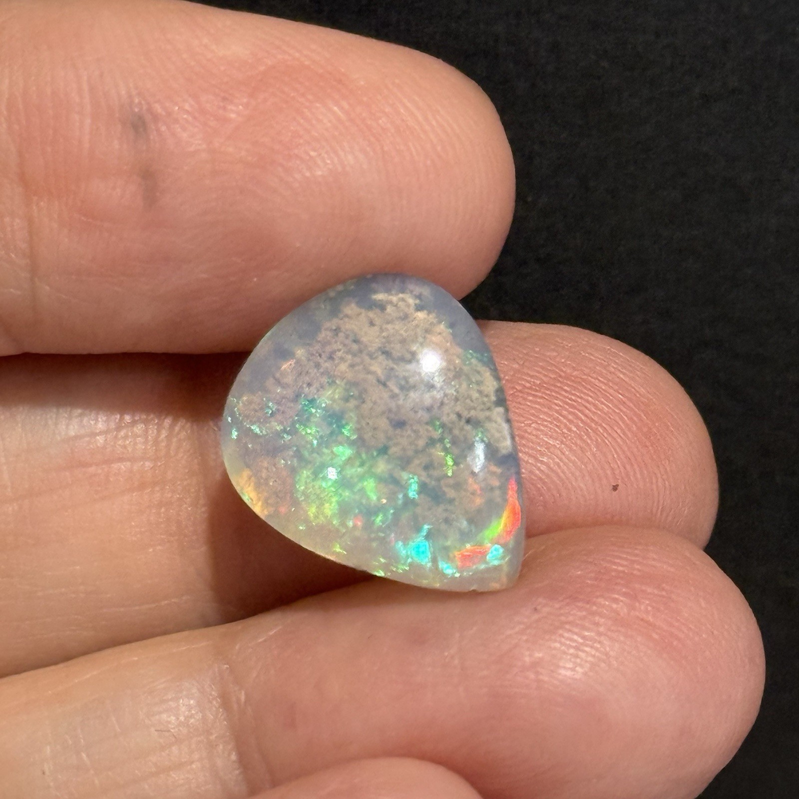 6.85ct 15.2×13.3×6.7mm Fine Galaxy Ethiopian Welo Opal Pear Shaped Cabochon Gem