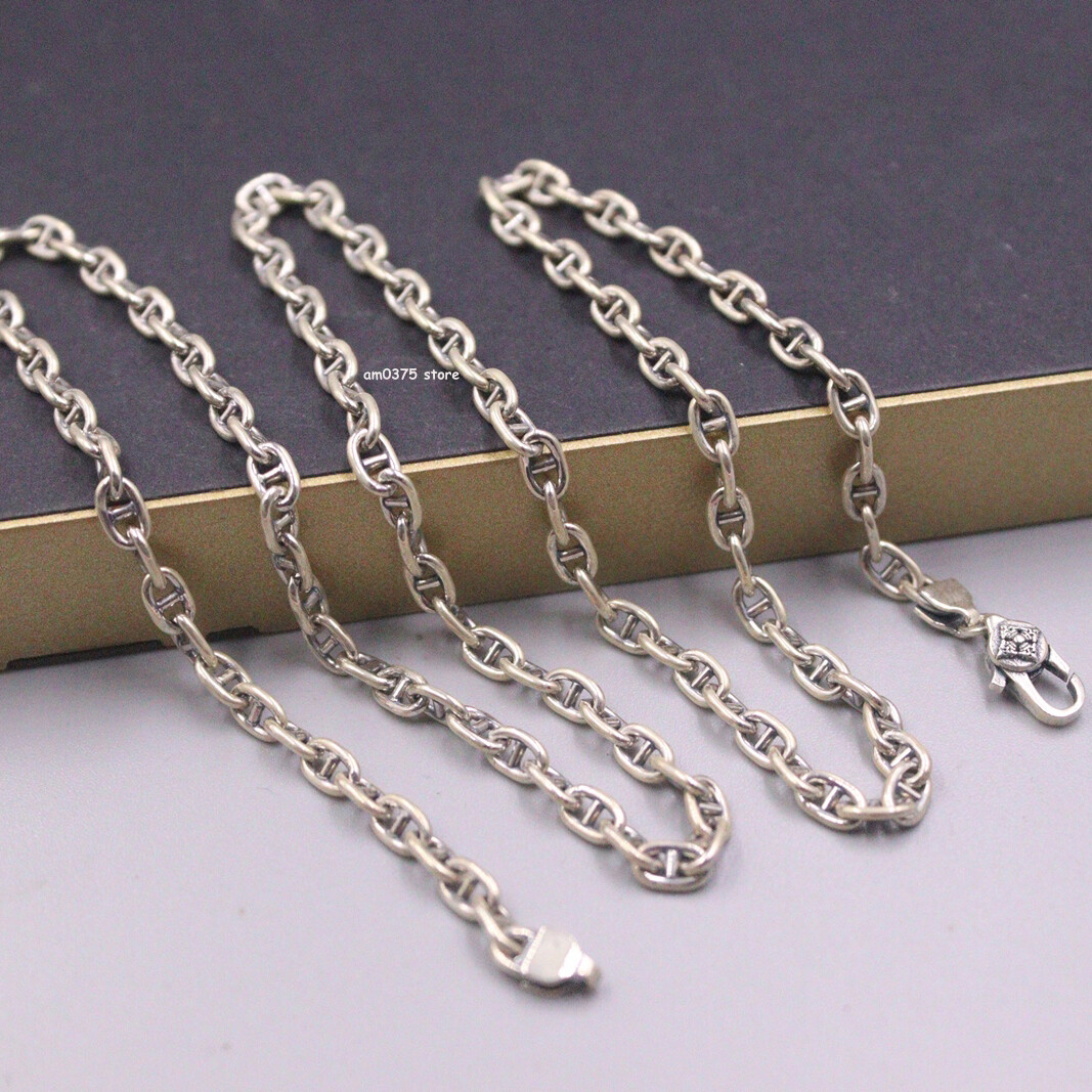 Pure S925 Sterling Silver Necklace Women Men 3.5mm Anchor Chain 22inch /16-17g