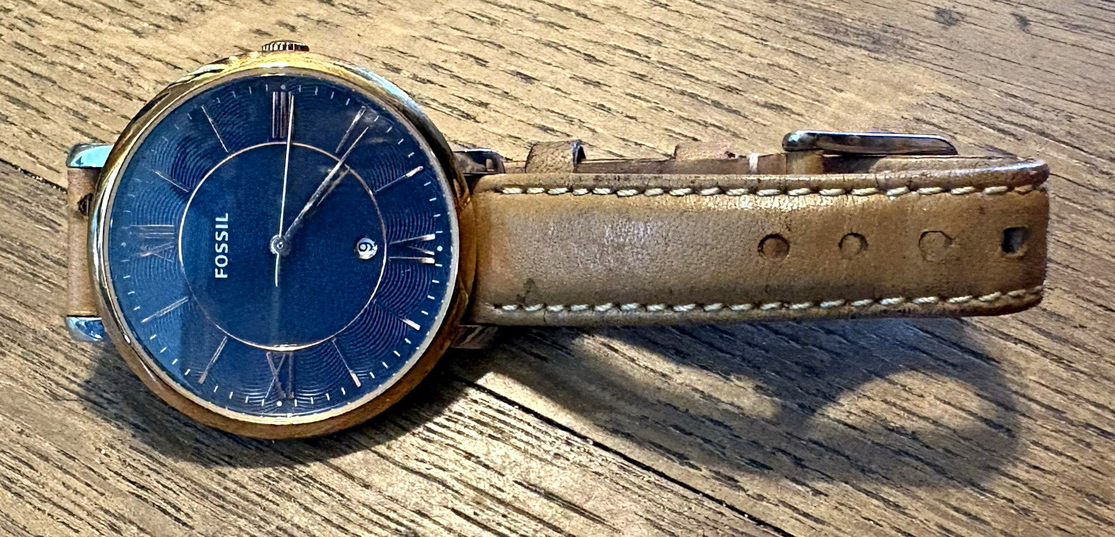 Fossil Women’s Carlie mini Blue Dial Brown Leather Strap Watch Stainless Steel