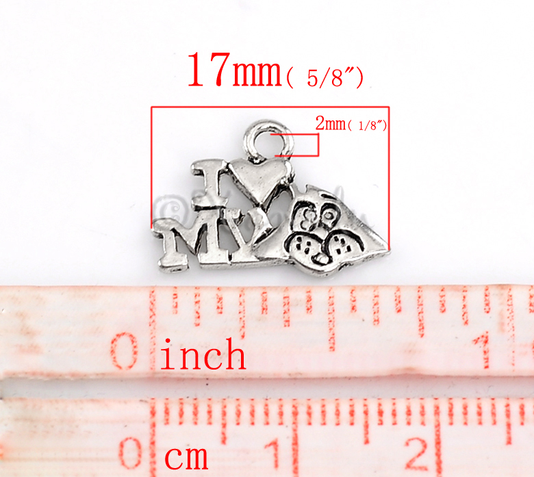 I Love My Dog Wholesale Silver Plated Charm Pendants C2337 – 10, 20 Or 50PCs