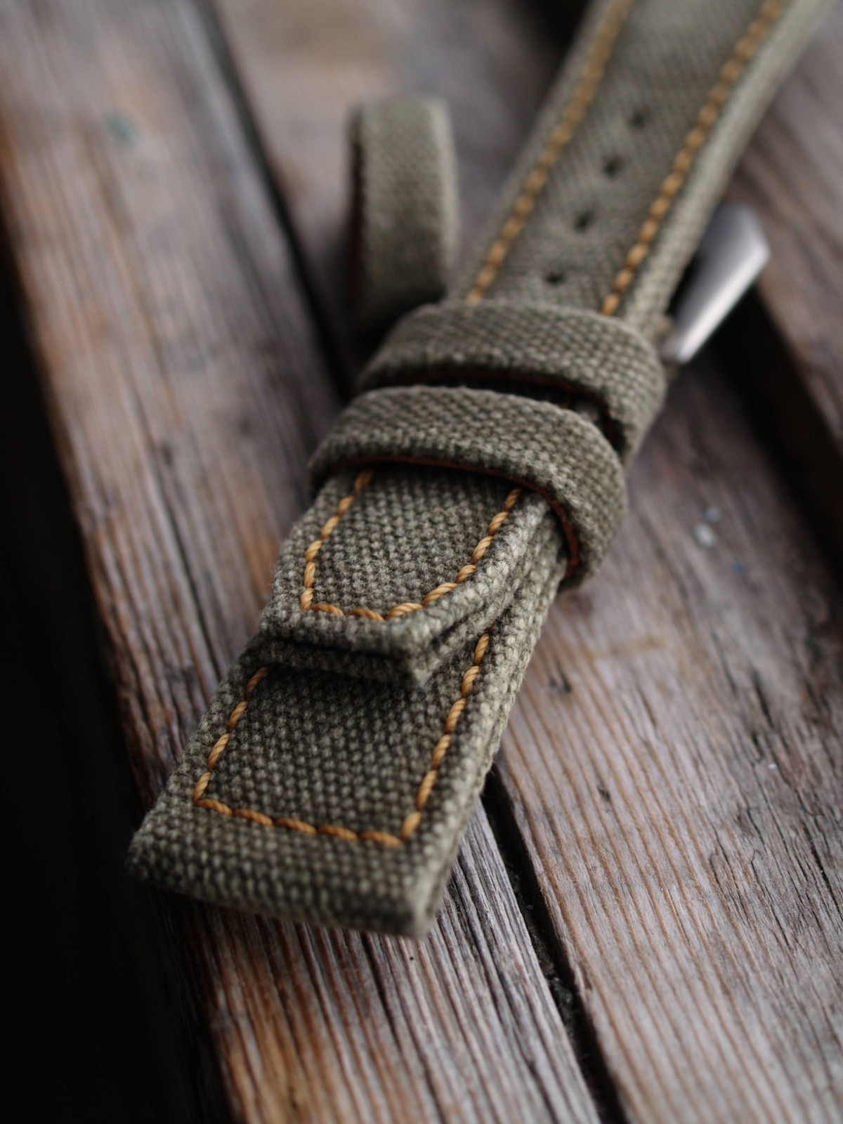 26 mm rugged handcrafted canvas watch strap Olive Green *Ready-Made *US-DutyPaid