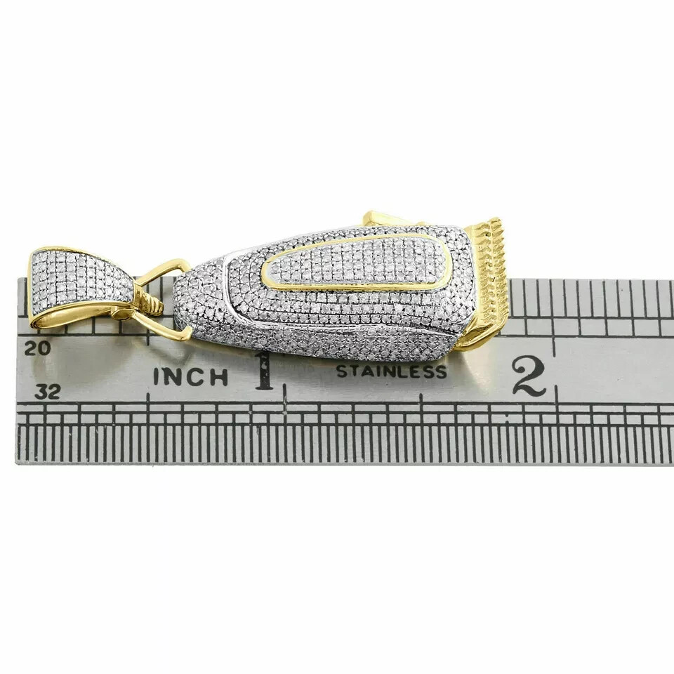 10K Yellow Gold Over Diamond Barber Shop Trimmer Pendant 1.80″ Pave Charm 2 CT.