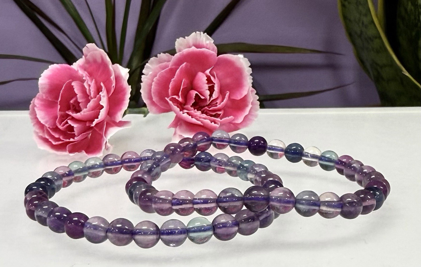 Wholesale 6 Pcs Natural Rainbow Fluorite 6mm 7.5” Crystal Stretch Bracelet