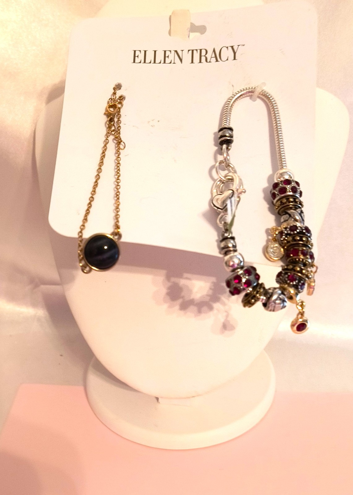 New Ellen Tracy 2 Charm Bracelets Goldtone/Silvertone with Multicolor Charms