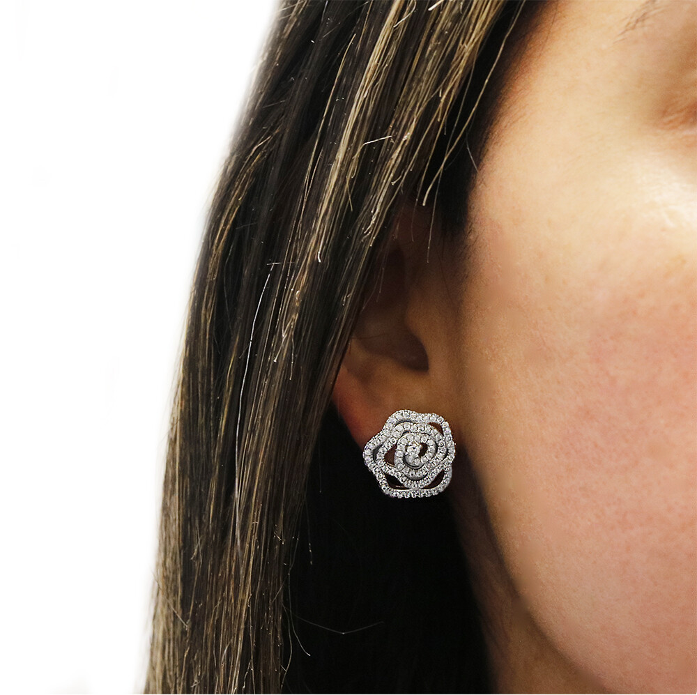 18k White Gold Flower Crystal CZ Earrings Stud Made With Swarovski Elements
