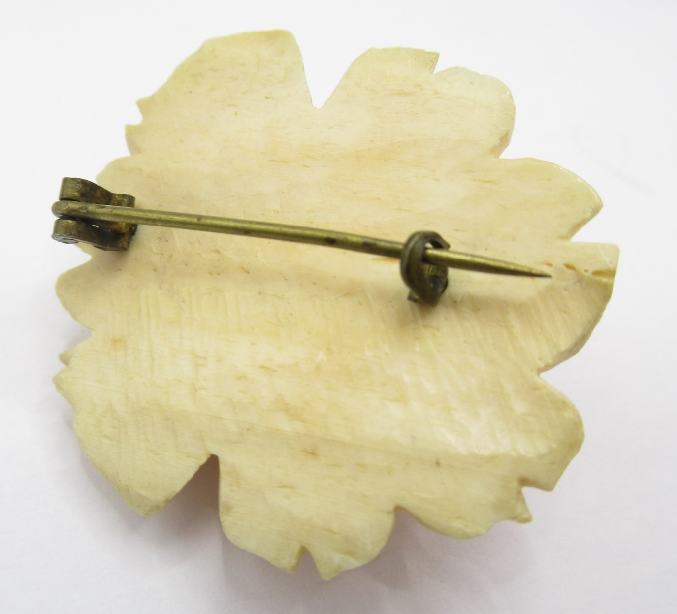 Rose Flower Carved Antique Celluloid Brooch Pin