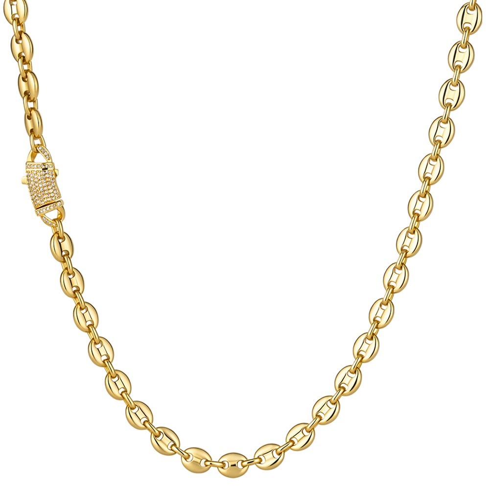 Cool Men’s Gold Stainless Steel Coffee Beads Chain Necklace Shinny Lock 7mm*60cm