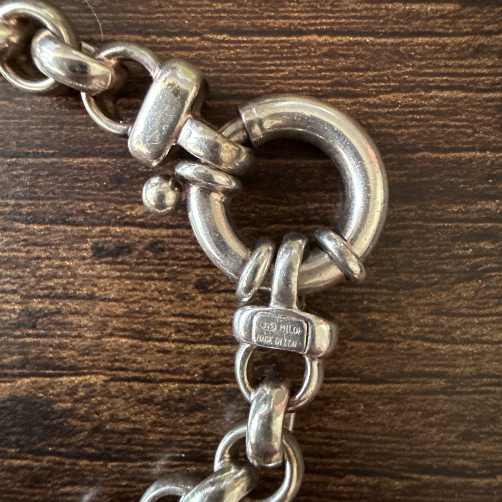Milor Rolo Link Anchor Clasp Heart Italy 925 Sterling Silver Bracelet 7.5″